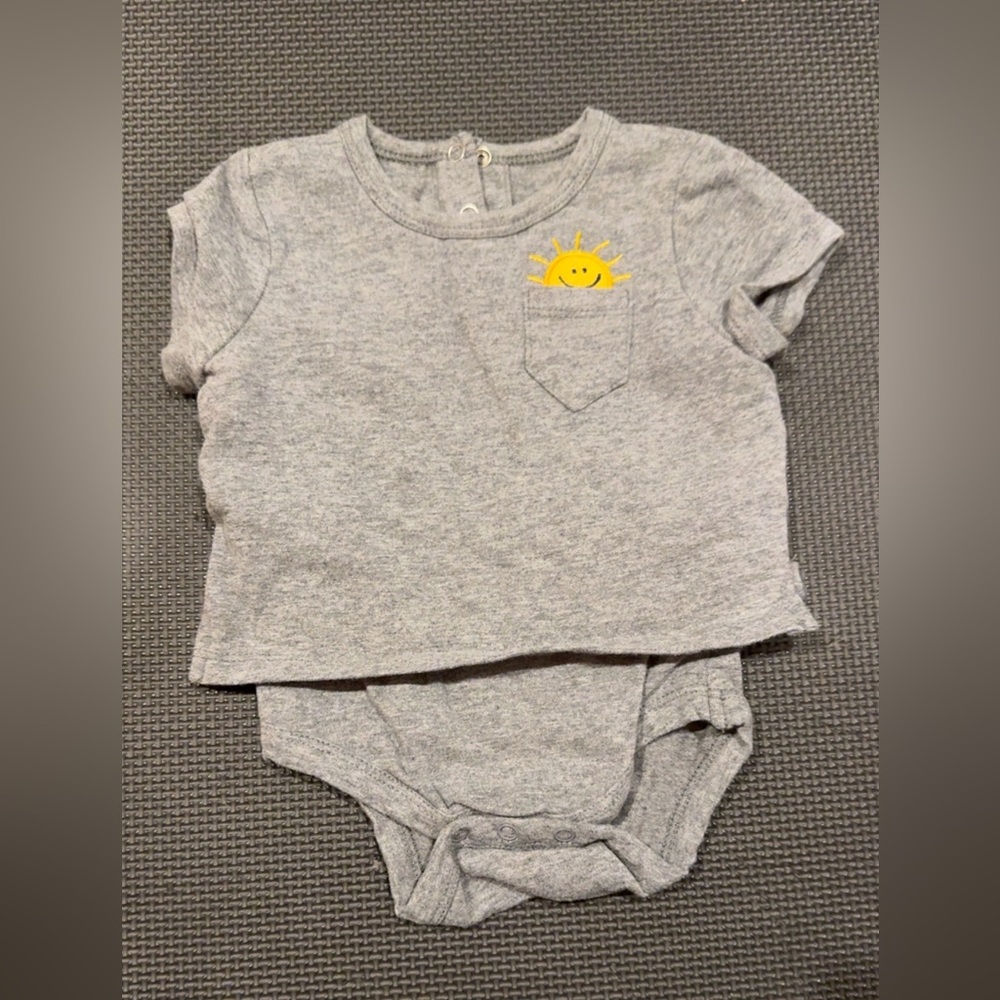 Gray Baby Onesie with Yellow Sun Design